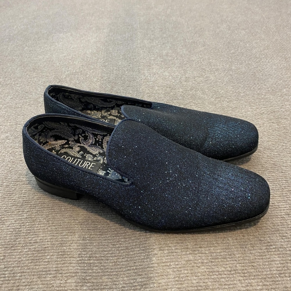 Couture 1901 Shoes Mens Size 10‎ M Blue Glitter Slip On Dress Party Oxfords